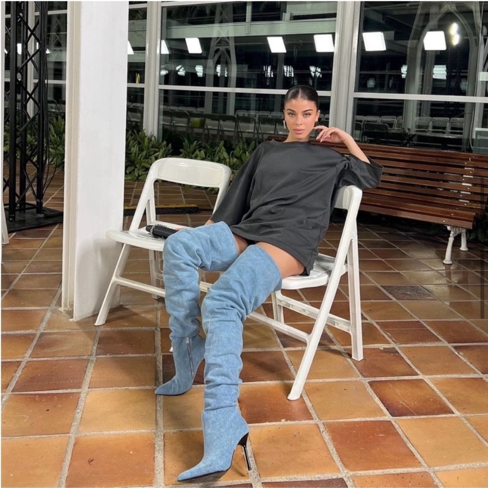Rare Zara Over The Knee Denim Boots